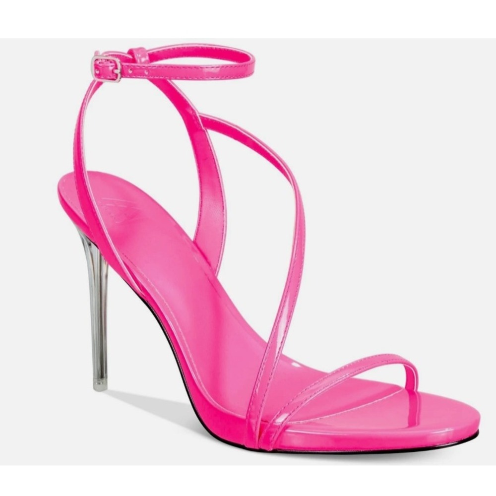 Aminah Zayn Strappy High Heel Sandal Neon Pink Clear‎ Stilettos Heels 8.5 NIB